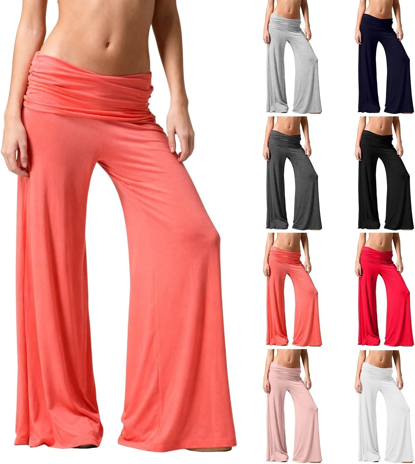 Coral Fold Over Pants 2026 On-Trend Solid Wide Leg Loose Fit Coral Fold Over Yoga Pants Ruched Waist Boot Cut