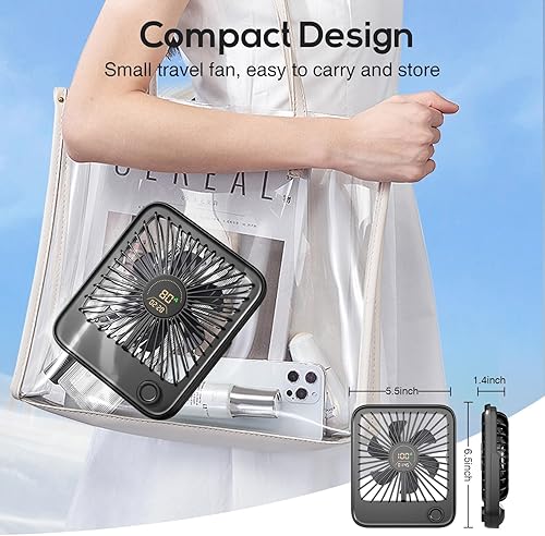 Miniatura 6 de Shintrend Ventilador de viaje portátil recargable, ventilador de escritorio USB con 100 velocidades de viento, ventilador pequeño con pantalla