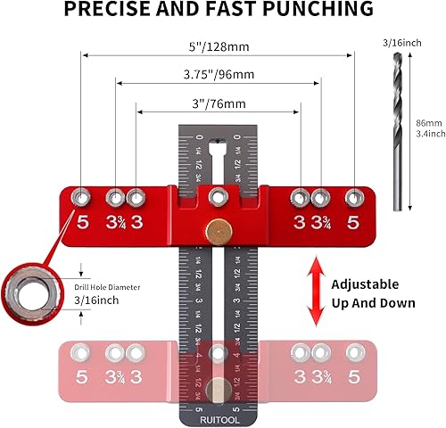 Miniatura 6 de RUITOOL Herramienta de plantilla de hardware de gabinete, herramienta de plantilla de instalación de mango de gabinete de aleación de aluminio, guía