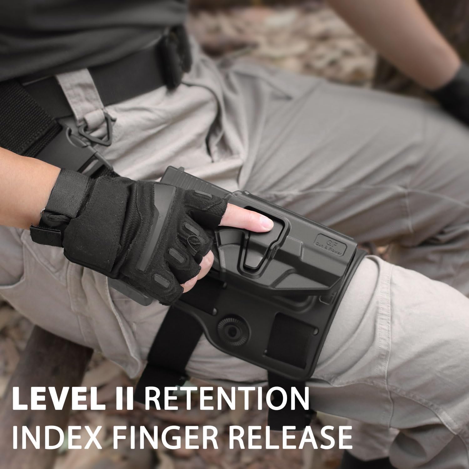 Drop Leg Holster - Select Model: Option for [Glock 19/19X/23/32/44/45]/ [Glock 43/43X (No Rail)] / [Sig Sauer P320/ M18 Carry ] / [Taurus G3C/G2C]- Level II Retention, Index Finger Release, Right-Hand