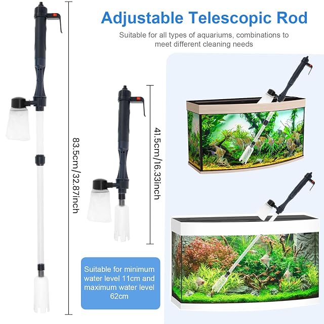 Foto 3 de 8 de Sifón eléctrico para acuario, vacío eficiente, limpieza rápida, 4 en 1, fuerte succión, limpiador para agua