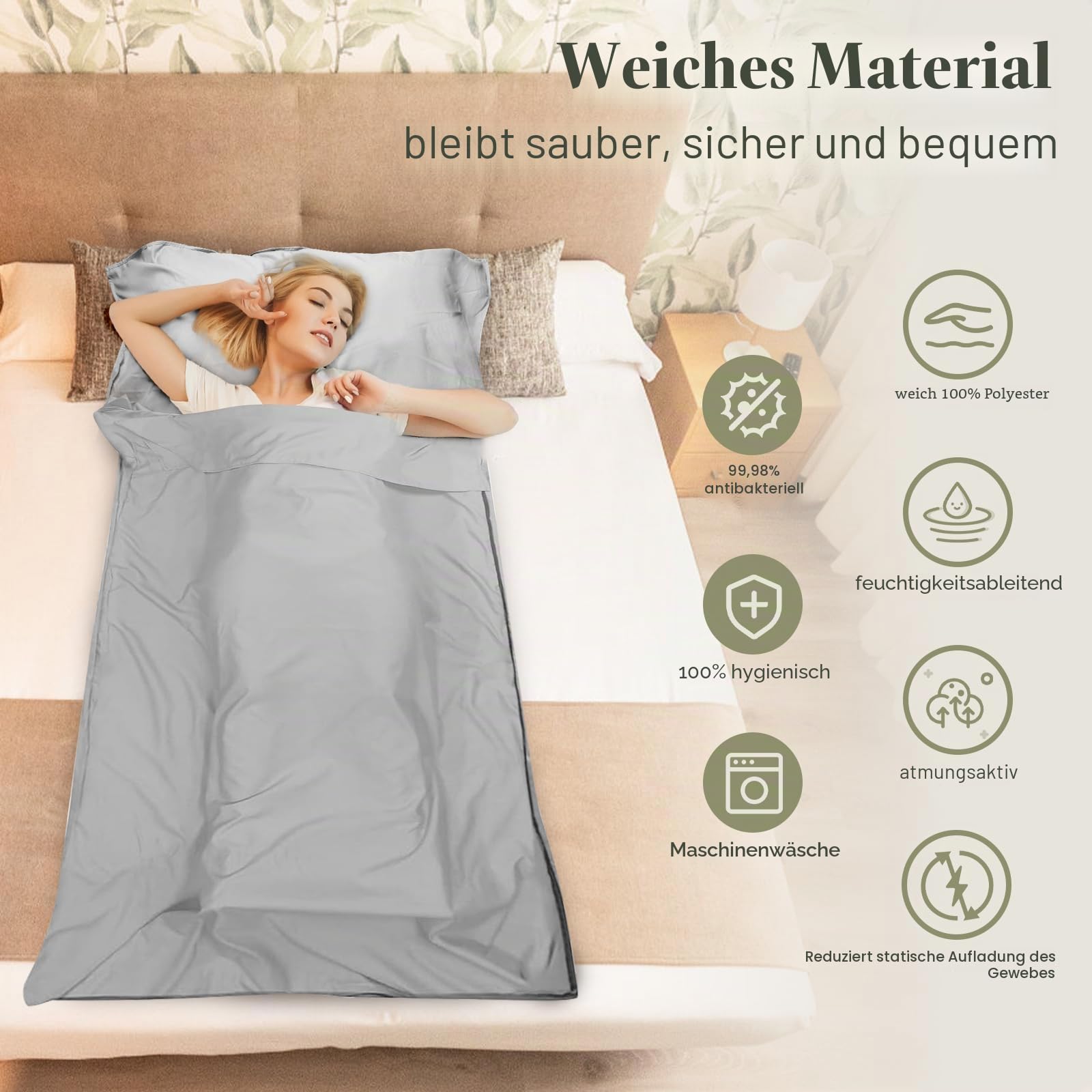 Hüttenschlafsack Ultraleicht 220 x 90 cm Outdoro Grau Sommerschlafsack Kleines Packmaß