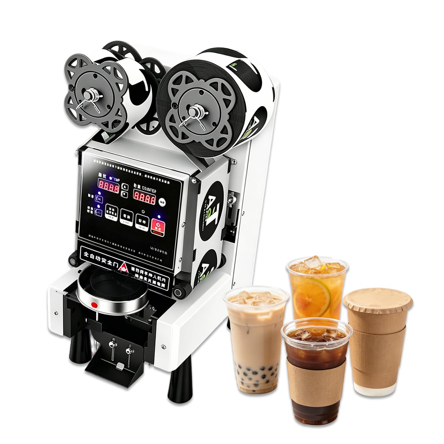 WTRYRN Beverage Cup Sealing Machine, Electric Cup Sealer, Dual Auto Manual Switchable Mode, Ideal for 90/95mm Hot and Cold Drink Paper Plastic Cups 1