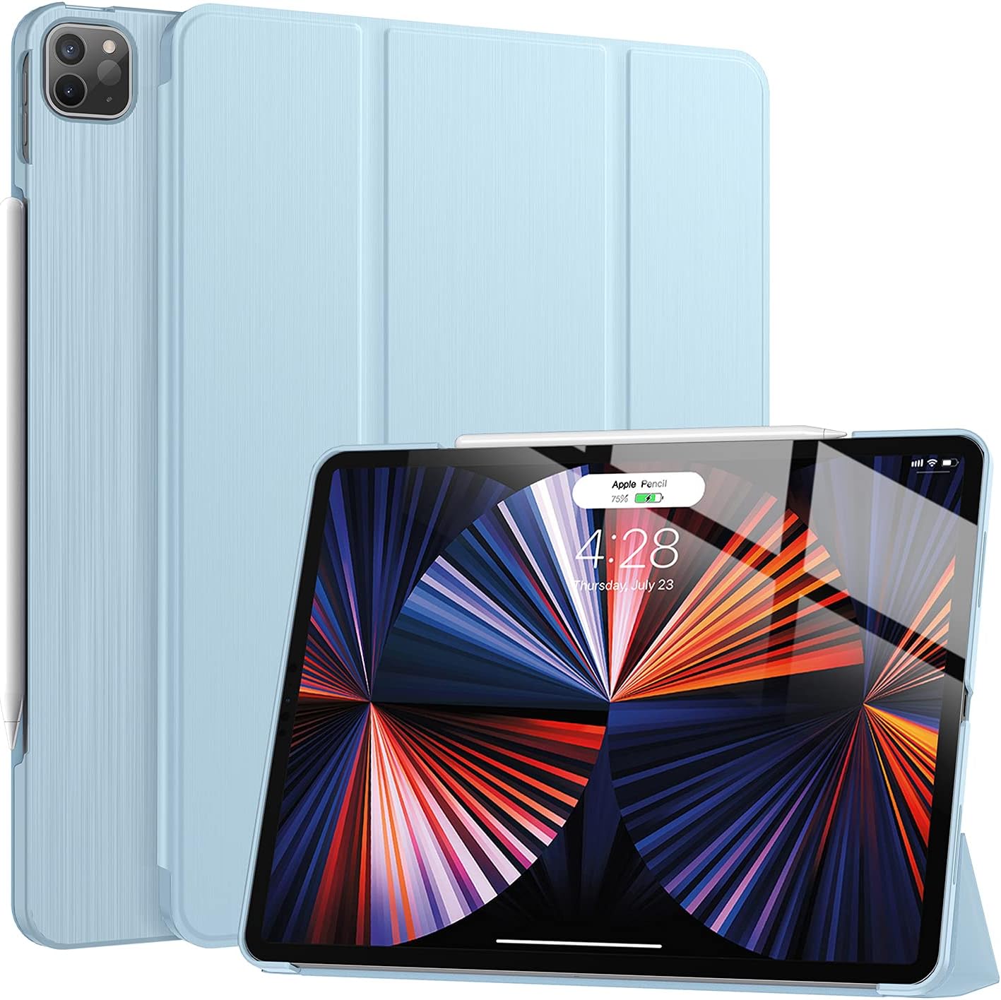 Soke New iPad Pro 12.9 Case 2022 2021(6th 5th Generation) - [Slim Trifold Stand + 2nd Gen Apple Pencil Charging + Auto Wake/Sleep],Protective Hard PC Back Cover for iPad Pro 12.9 inch(Light Blue)