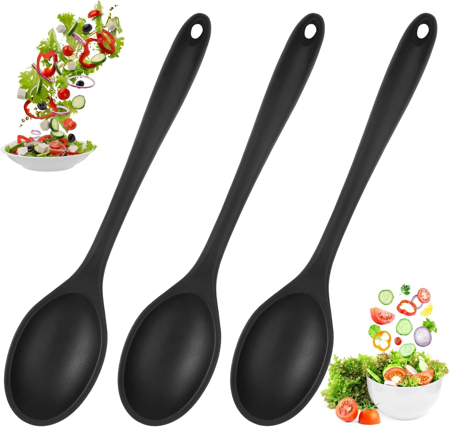 3 Pieces Serving Spoon Large Serving Silicone Spoons for Cooking, 27.5 X 5.5cm, Nonstick Heat Resistant Spoons Kitchen Spoon, Heat-Resistant Scooping and Mixing Cooking Spoons for Baking Stirring