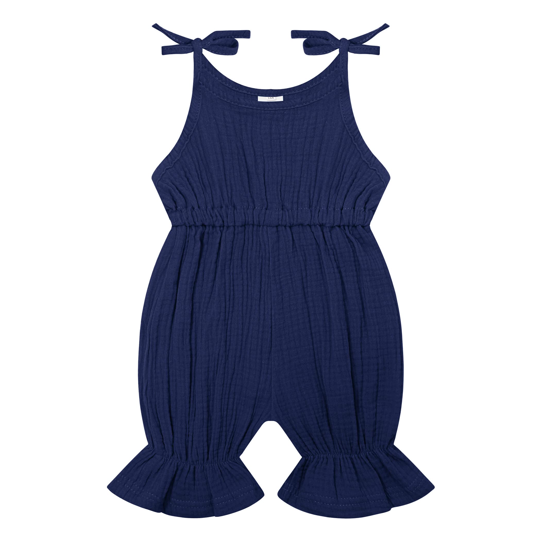 Symunnia Newborn Infant Baby Girl Summer Clothes Sleeveless Jumpsuit Adjustable Strap Romper Solid One Piece Bodysuit(18-24 months,NavyBlue)