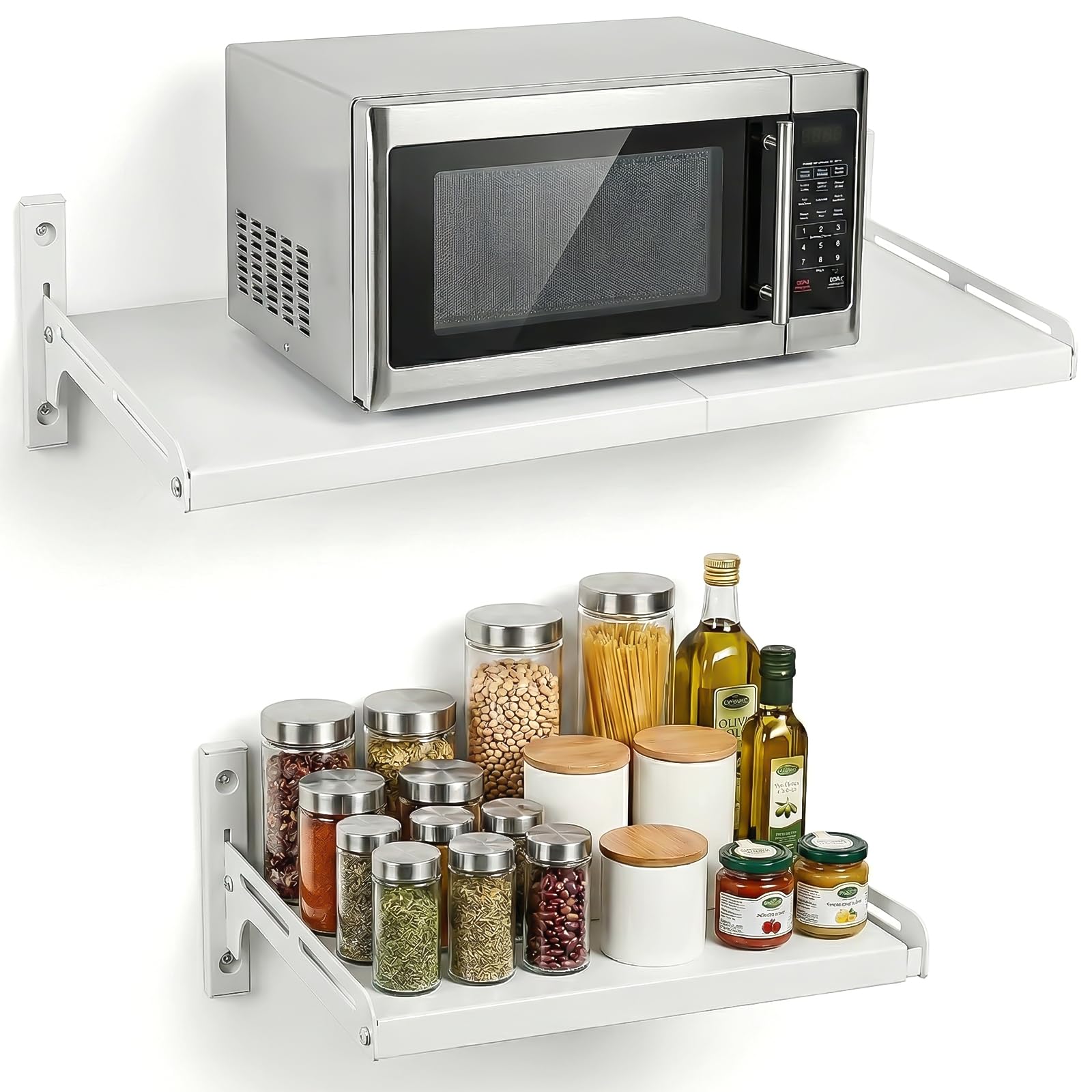 ABCOOL Estante de montaje en pared expandible para microondas, cocina, hogar, soporte desmontable ajustable a presión con 4 ganchos