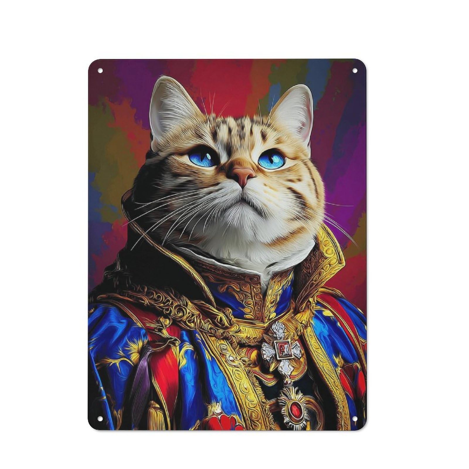 Tin Sign with Royal Cat in Regal Attire -1 Design 40x30cm, Vintage Workshop Wall Decor for Tool Room, Garage, Studio Or Home Bar