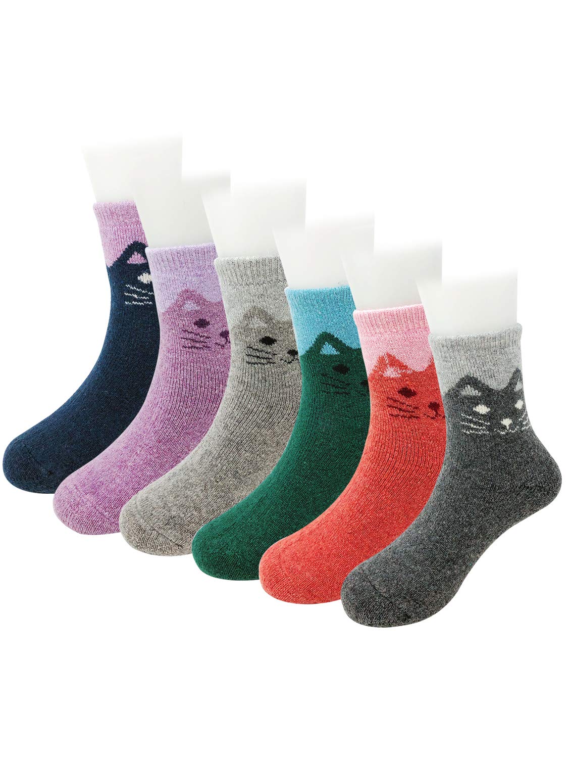 Wrapables Children's Thick Winter Warm Wool Socks (Set of 6), Cats L