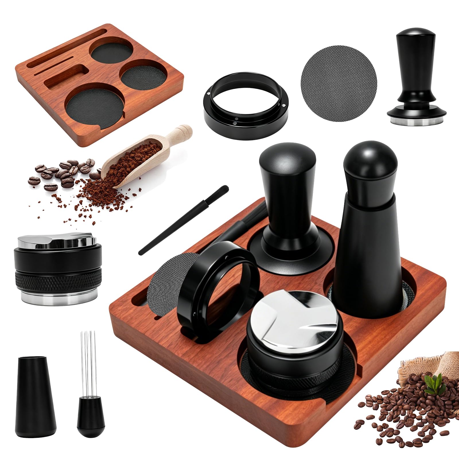 7-teiliges Barista Set 51mm aus hochwertigem Edelstahl für perfekten Kaffeegenuss zu Hause inkl. WDT Tool, Tamper & Tamperstation - Premium Espresso Zubehör für Siebträgermaschine