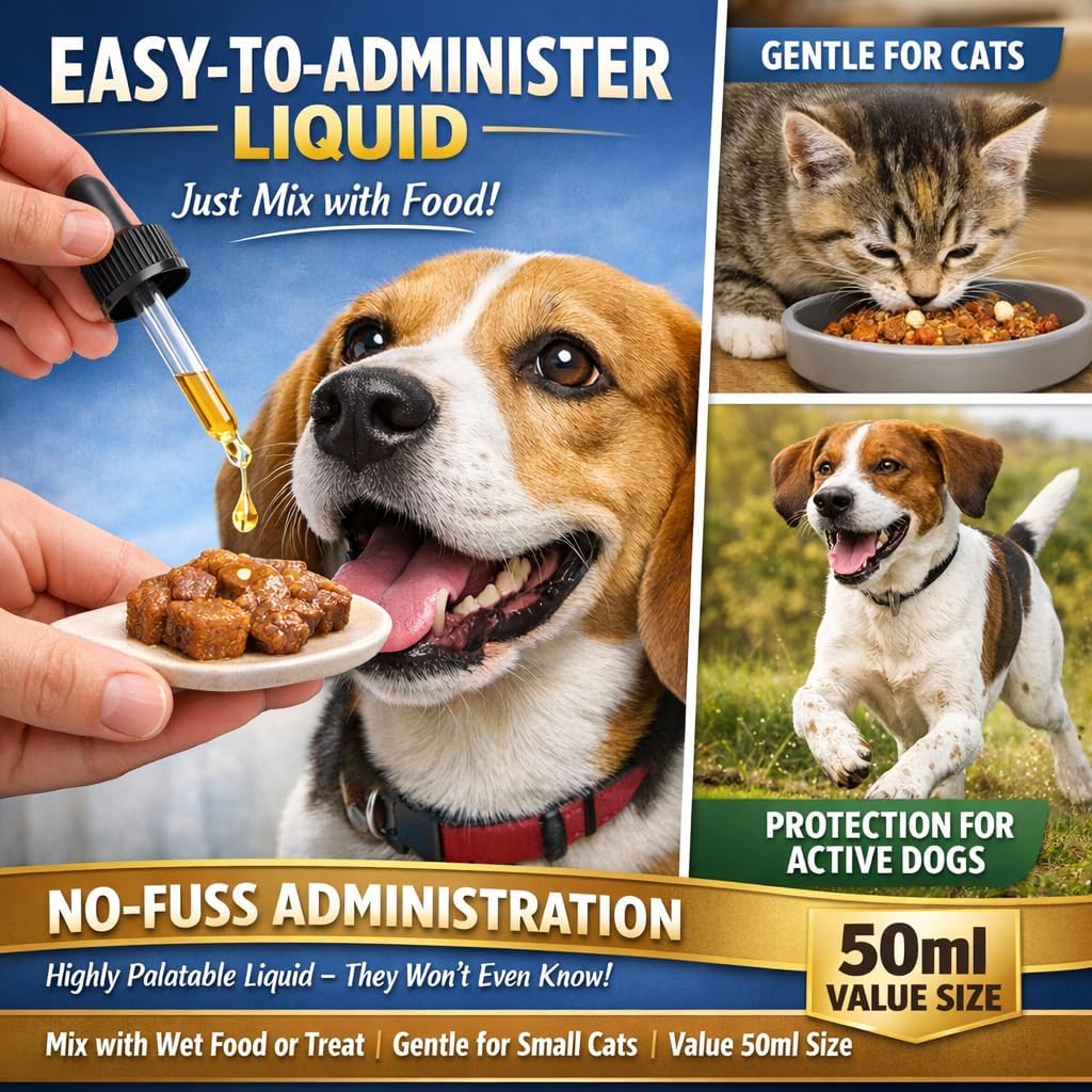 De-wormer for Cats and Dogs, Broad Spectrum Pet Wormer with Pyrantel Pamoate and Praziquantel Targets Tapeworm, Roundworm, and Hookworm, Easy Formula