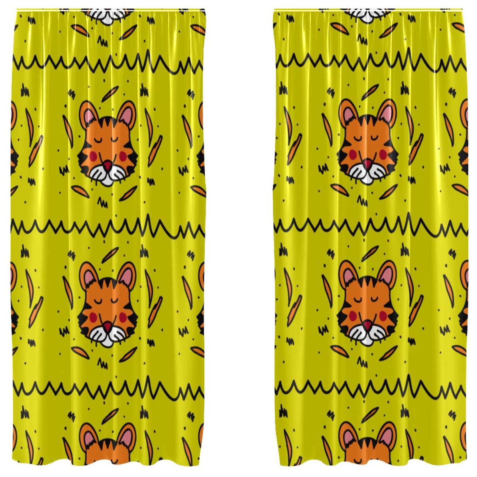 Rideaux occultants en microfibre motif tigre jaune aux finitions soignées