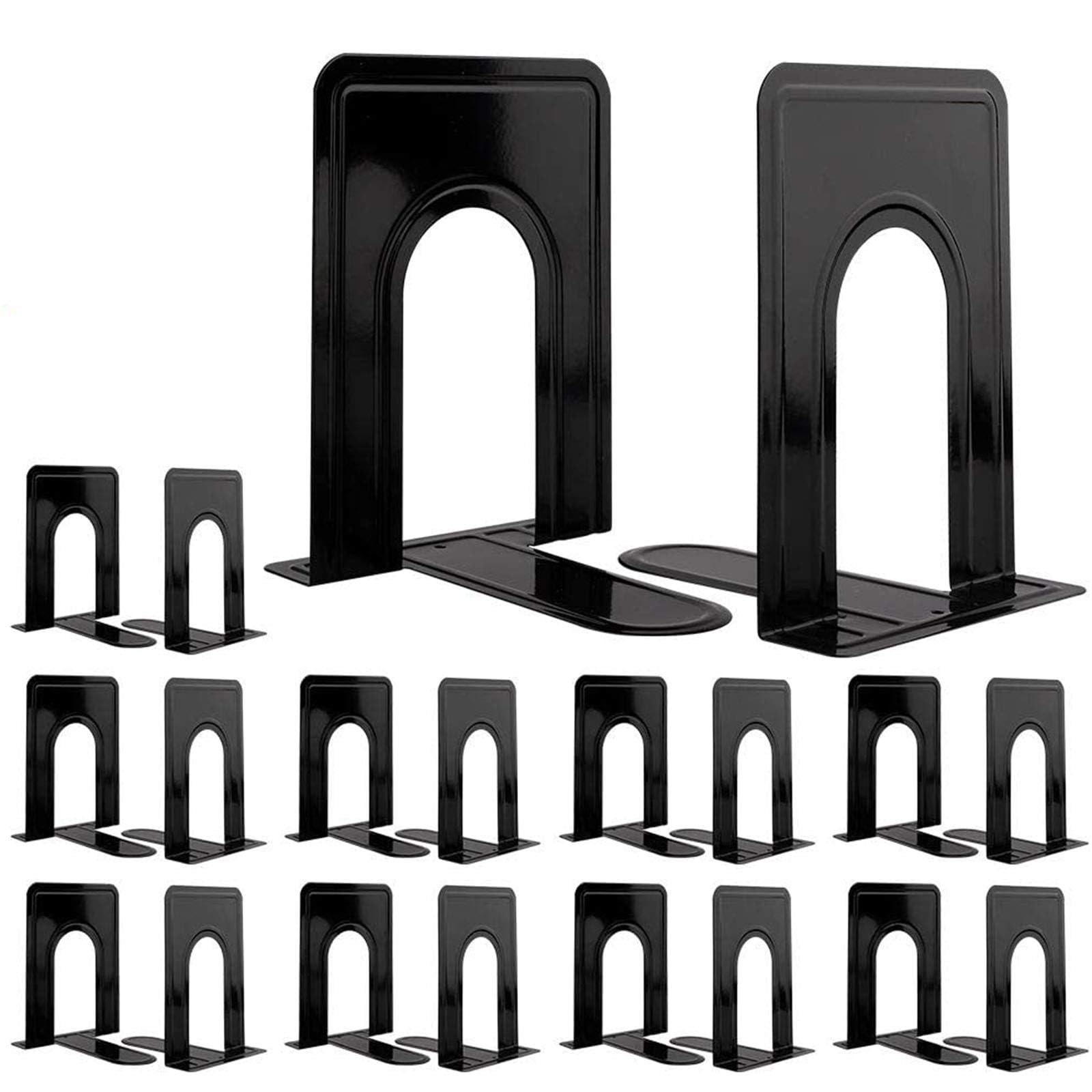 Jekkis Fermalibri in metallo, 10 paia/20 pezzi, resistenti, 17 x 14,5 x 12,4 cm, supporti per fermalibri neri, fermalibri antiscivolo per mensole, ufficio e casa