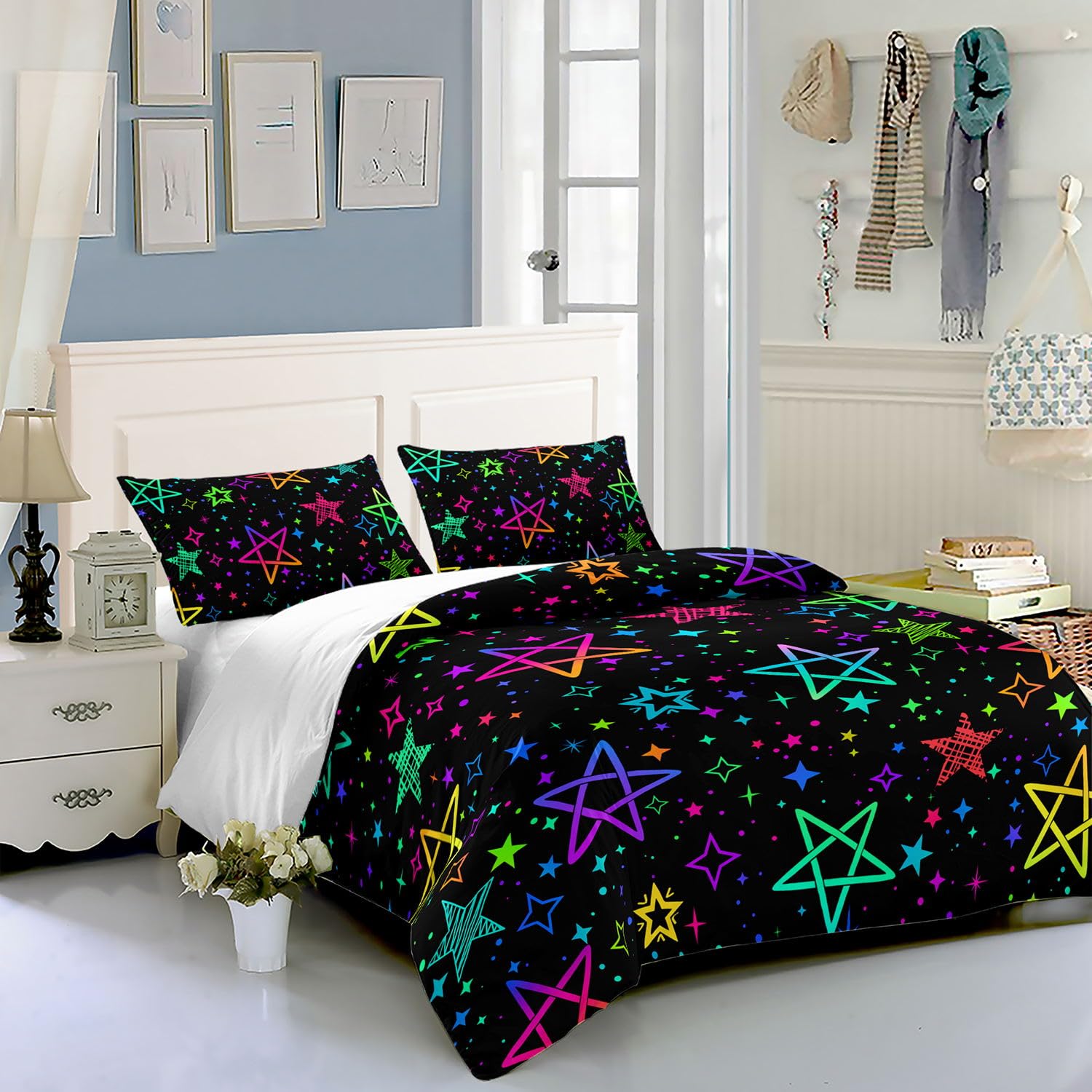 HOSIMA Kinder Bettwäsche Set - Farbverlauf Katze Design, 135x200 Cm + 80x80 Cm Kissenbezug