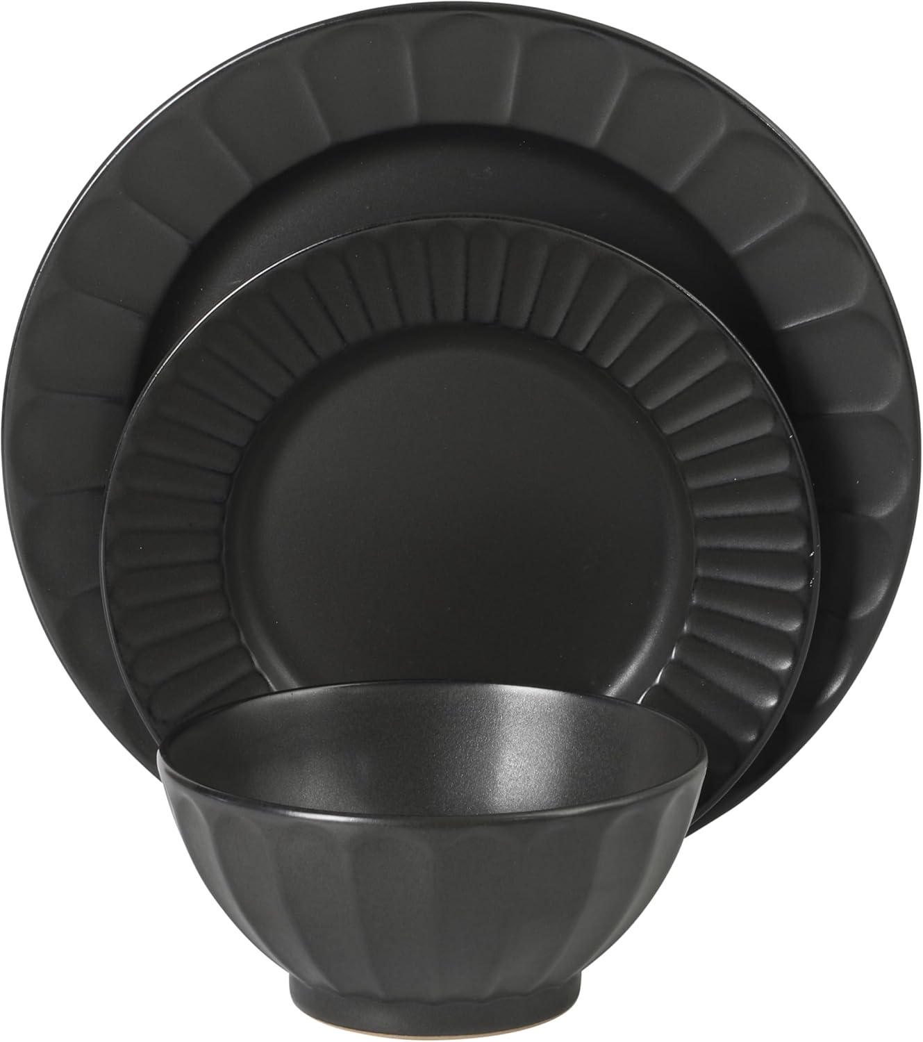 Gibson Elite Winchester Way 12-Piece Embossed Stoneware Dinnerware Set – Reactive Matte Glaze, Durable Lightweight-Tech Plates & Bowls, Everyday Dish Set, Microwave & Dishwasher Safe – Black - Image 6