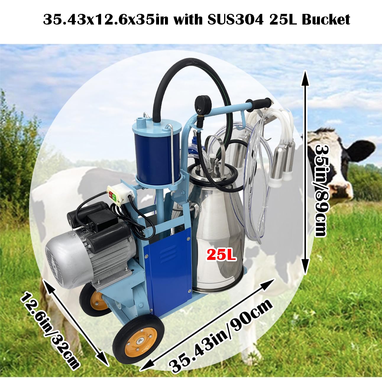EQCOTWEA Electric Milker Milking Machine 550W Piston Milker Machine for Cow/Sheep Cow Goat Piston Milker with 25L Barrel, Milking 10-12 Cows/H, Farm Suction Milking Equipment for Cow Goats