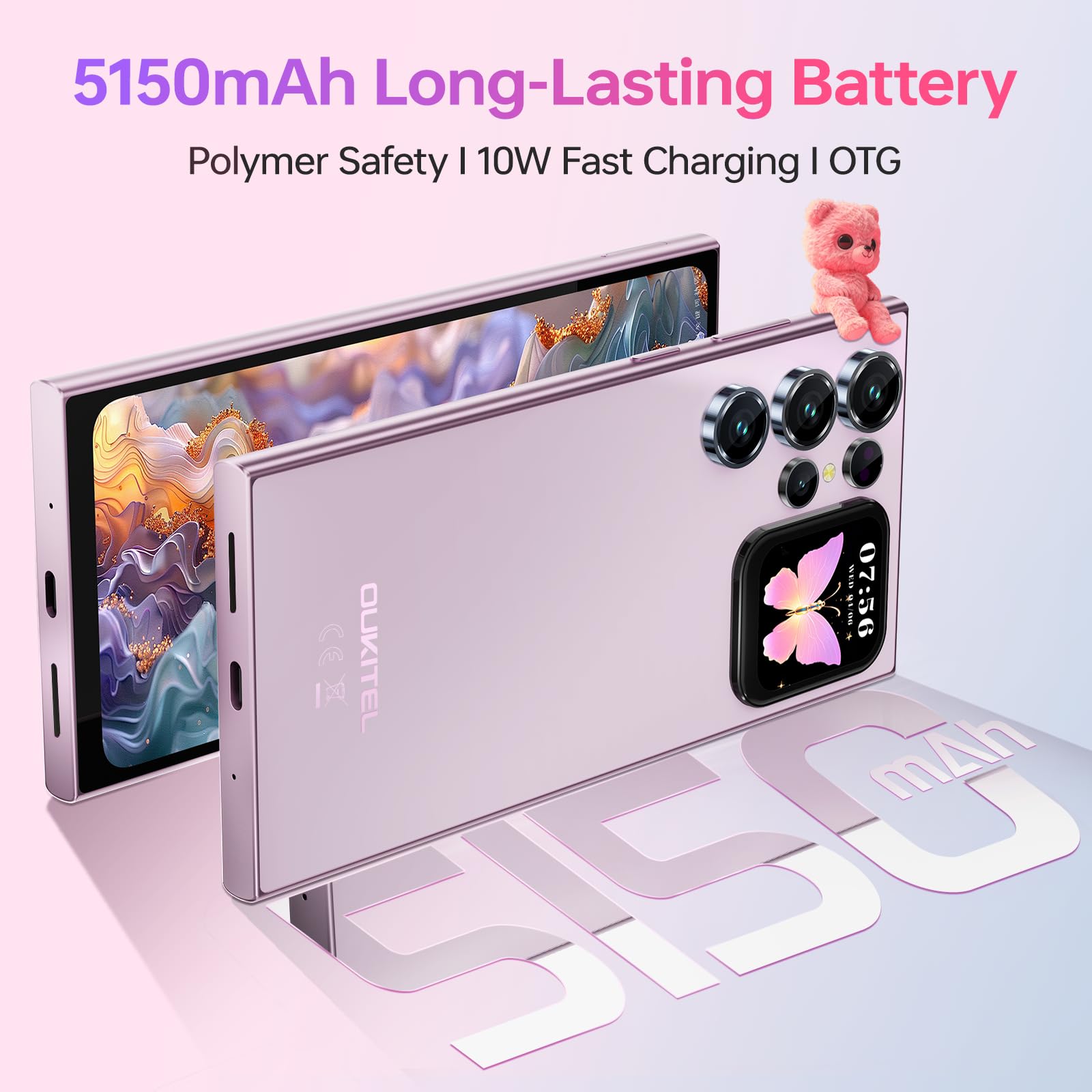 OUKITEL C62 Pro Smartphone Android 15, 24GB+256GB/1TB Telefono Cellulare, 6.88'' &1.81'' Rear Display Telefono, 5150mAh Cellulare,13MP Smartphone Gaming, Octa Core, 4G Dual SIM/NFC/Fingerprint, Oro