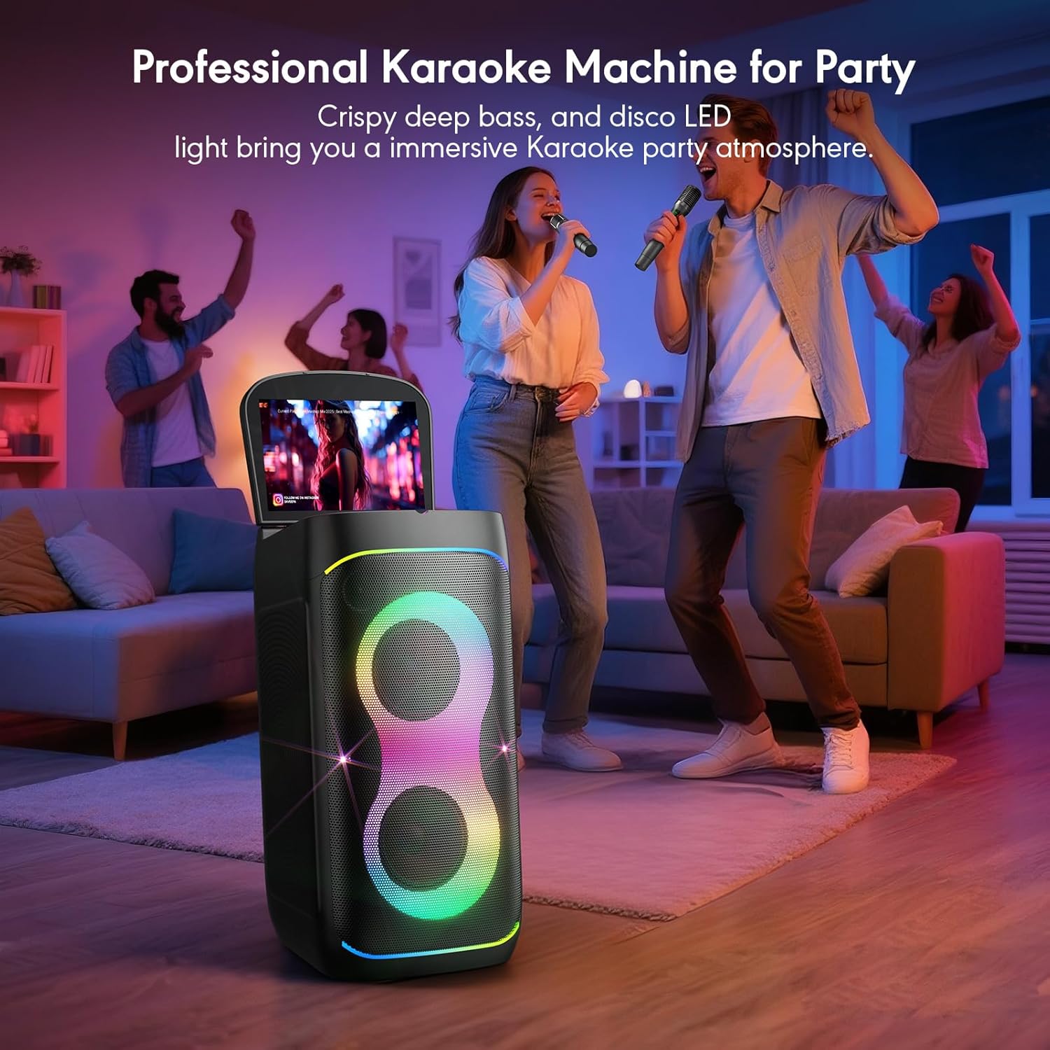 Smart Karaoke Machine with 10.1 Inch Screen, with Lyrics Display, Build-in Karaoke APP, 300W Powerful Speaker, 2 Wireless Microphones, for Family or Friend Party (X1) - Image 5