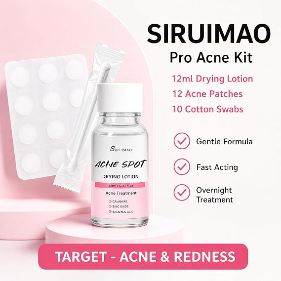 Premium Acne Spot Drying Lotion Kit with Swab, Overnight Acne Treatment For Face, Dry Out Pimples, Blemishes, Zits And Clean Pores, 12ml / 0.41 FlOz