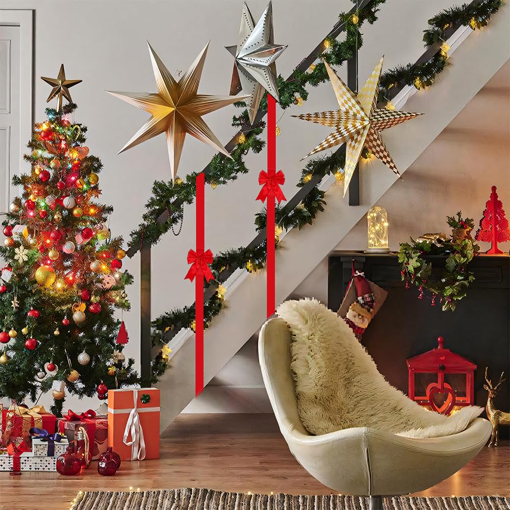 MiOYOOW Fiocco di Natalizie per Porta, 6 Pezzi Lunghezza 200 cm Fiocci Dell'albero di Natale, Nastri Decorazioni per Armadietti, per Confezione Regalo, Camino di Casa