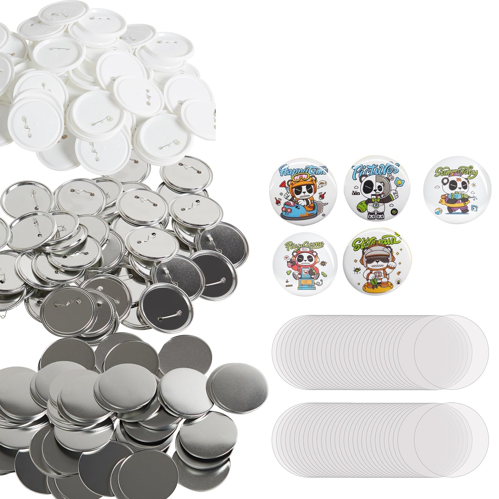 VEVOR Badge Personnalisé 75 mm 200 Kits de Consommables Badges à Épingles Fournitures pour la Fabrication de Badge Rond avec Couvercle Fond Plastique Métallique Papier Film Machine à Badges Bricolage