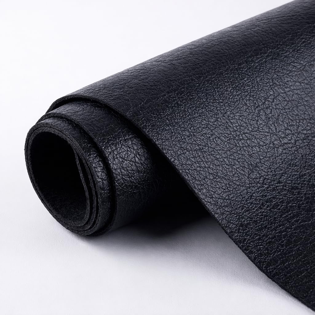 Faux Leather Fabric, Thick Durable Synthetic Repholstery Leather Vinyl, Soft Touch Distressed DIY and Craft Material - Individual. (Crack Black, 1 Yard)