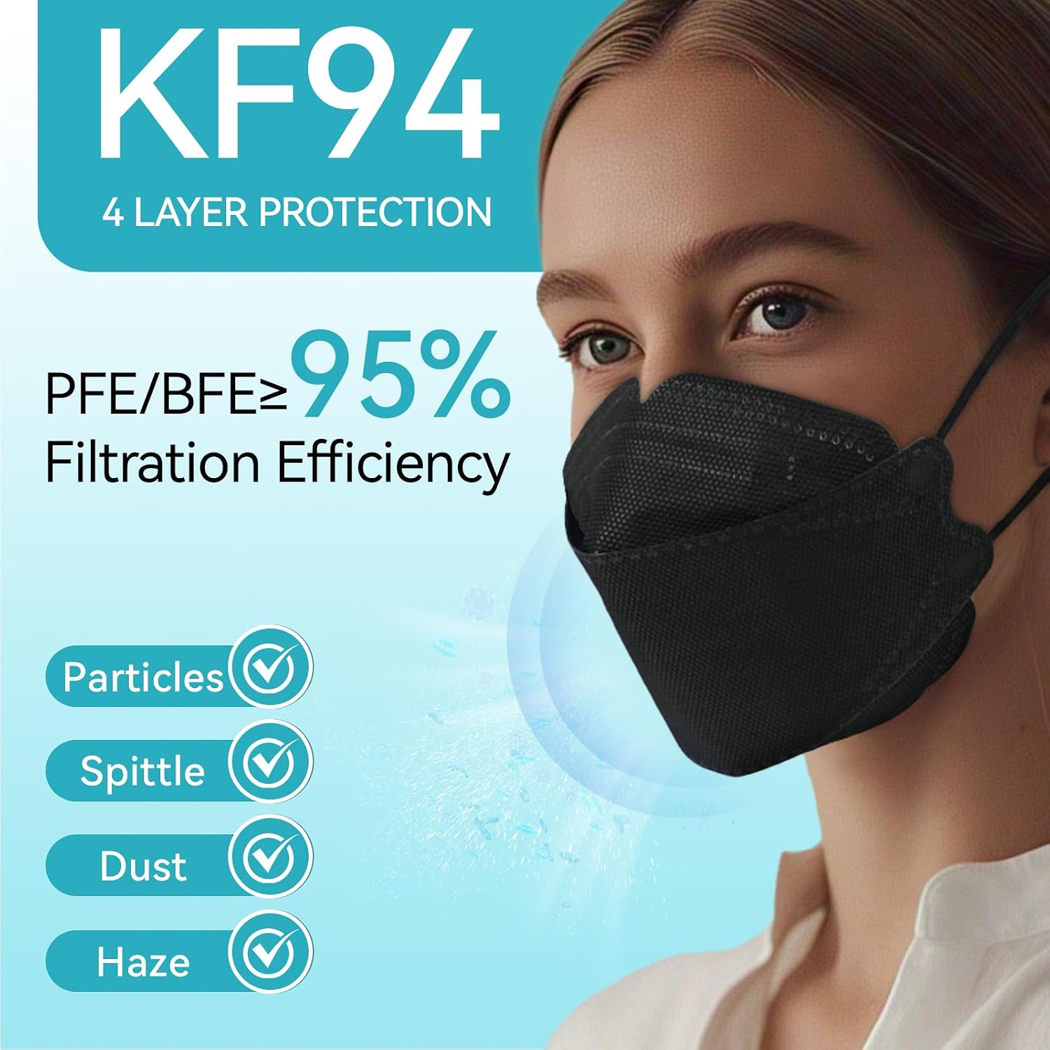 60pcs KF94 Mask,disposable Masks,4 Layers Protection Filter Efficiency>95%,highly Elastic Ear Strap,breathable