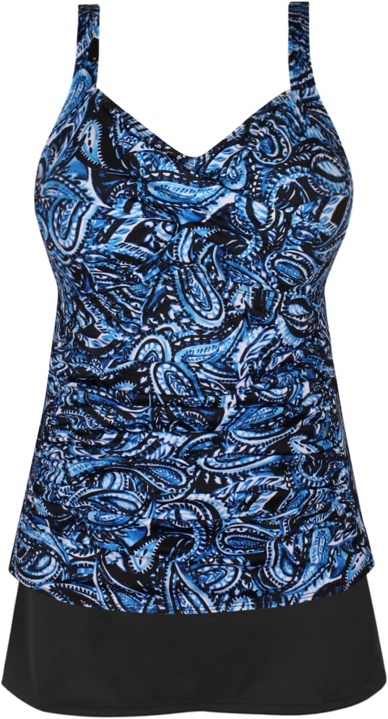 JINXUEER Plus Size Swimwear Floral Tankini Set Ruched Modest Two Piece Skirt Swimsuit for Women Blueflower 28 Plus