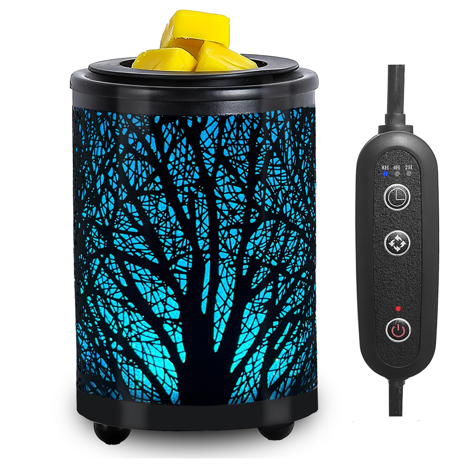 Electric Wax Melt Warmer with Timer - PTC Heating Plate & 7 Colors LED Changing Light, Fragrance Warmer for Home, Office, Gifts & Decor (Black Forest)
