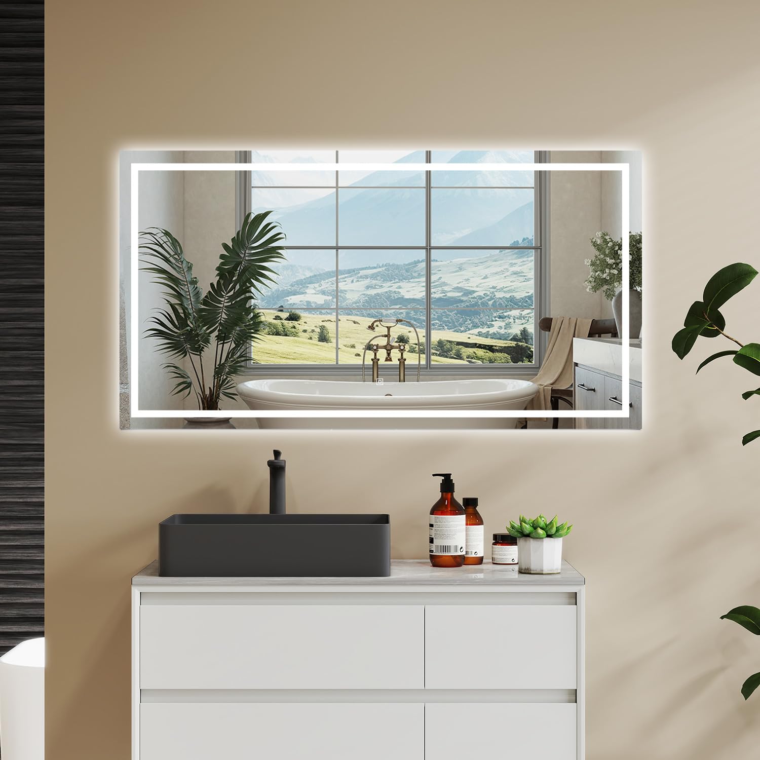 Aica Sanitaer Espejo de baño con led,120 x 70 cm, luz led con Tres Colores,con función antivaho, Memoria agapada y Brillo Ajustable