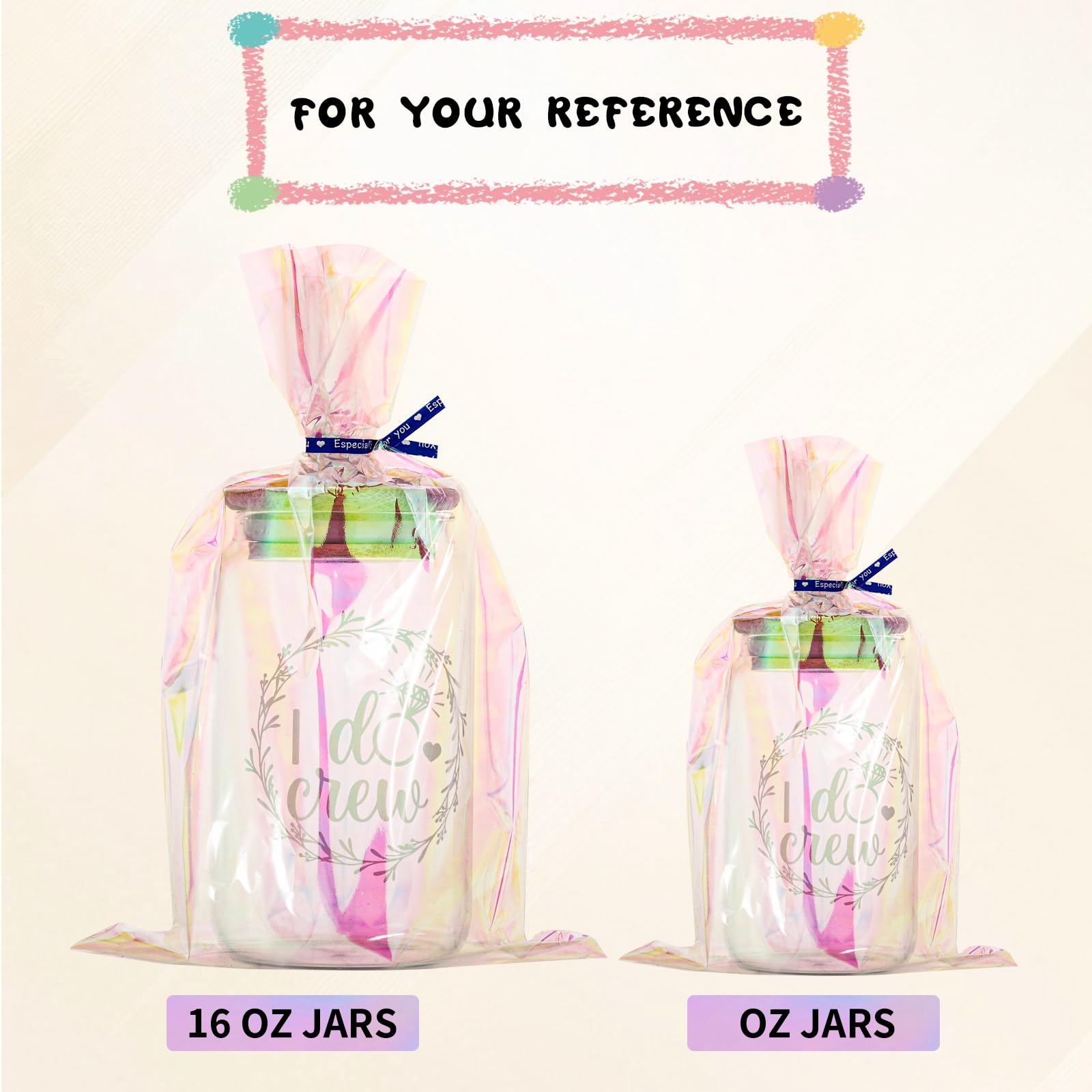 woric 150 PCS Iridescent Cellophane Treat Bags with Ties 6x9 Inch Clear Party Favor Bags Holographic Goodie Bag for Candy Baby Showers Mother's Day Weddings Birthday Party Favors