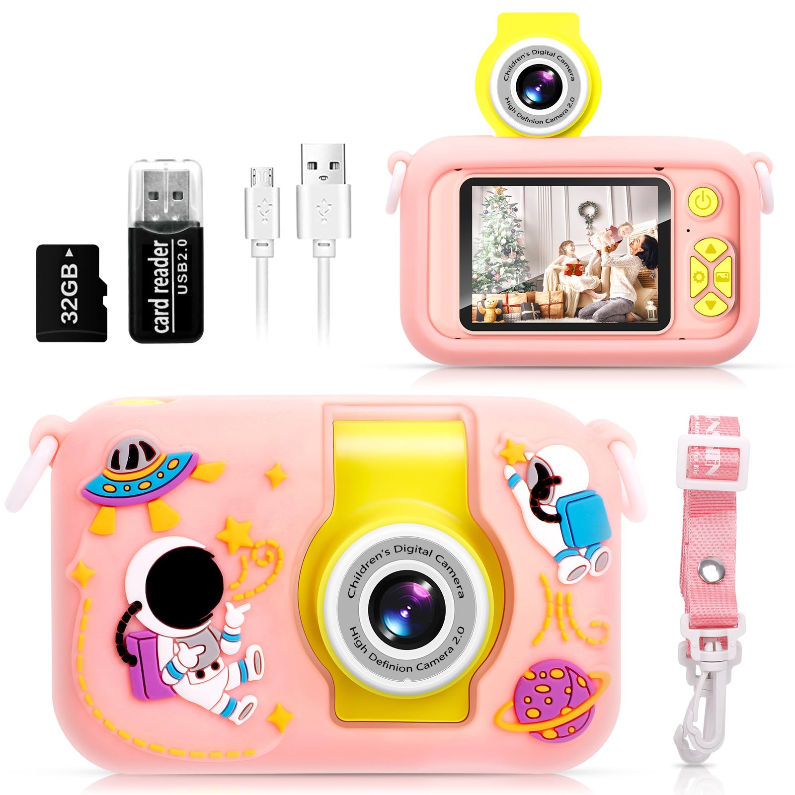 Kids Camera,ARNSSIEN 180° Flip Lens Camera for Kid,2.4in IPS LCD Digital Camera with Silicone Case,Child Selfie Camera for 3 4 5 6 7 8 9 10 Year-Old Girl Boy Christmas Birthday Gift Toddler Camera Toy