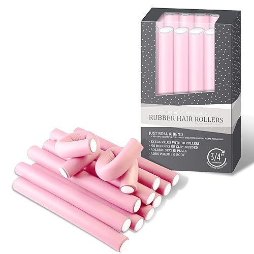 Flexi Rods - Rodillos de espuma de 34 pulgadas de diámetro, calidad profesional de salón, 12 rodillos de goma para cabello medio a largo (rosa claro)