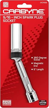 CARBYNE 9/16 in. Magnetic Swivel Spark Plug Socket, 3/8 in. Drive, Deep Well, 6-Point, CrV Steel, 360 Degree Swivel Joint, Ultra-Strong Retention Magnet