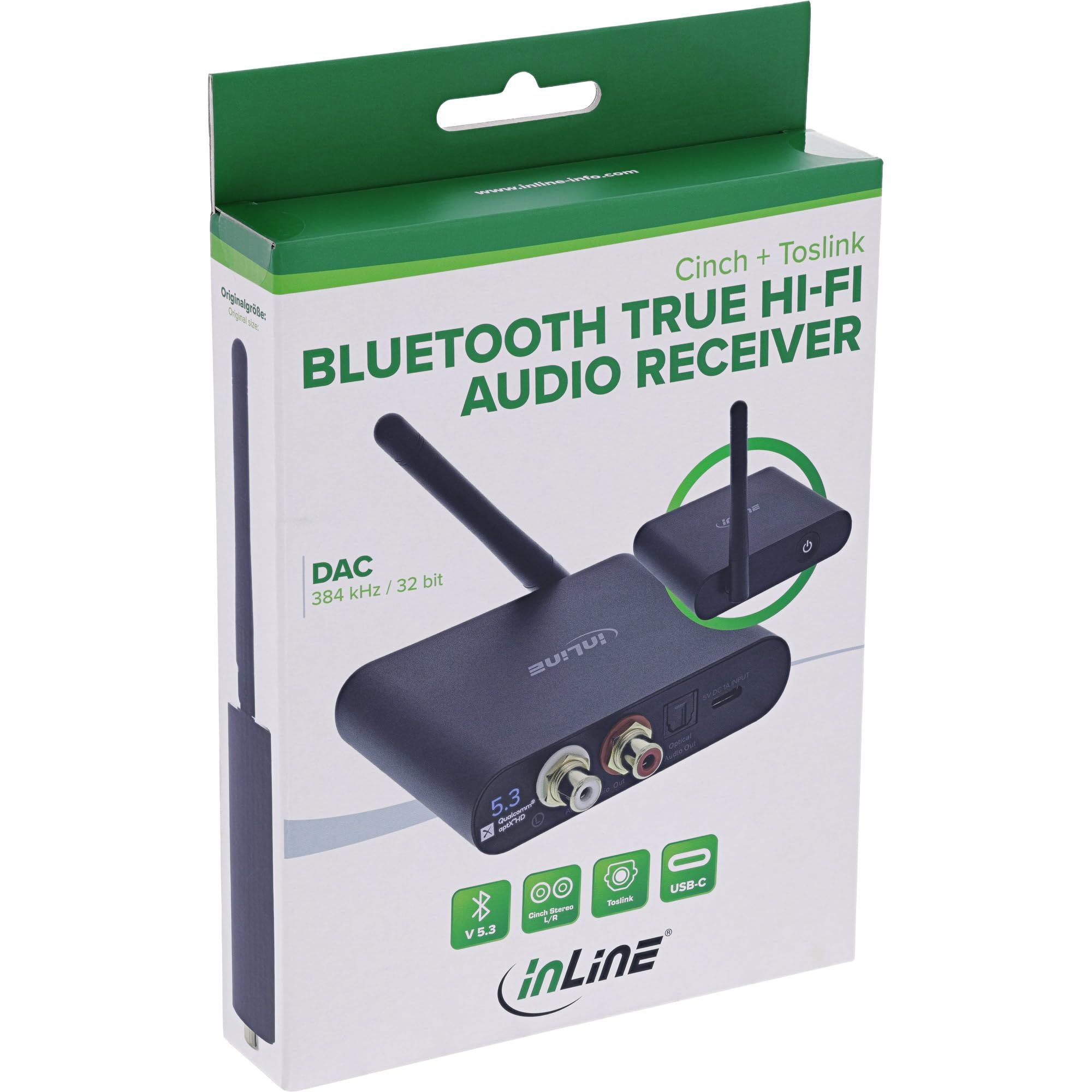 Inline Récepteur Hi-FI Bluetooth avec DAC, BT 5.3, RCA et Toslink