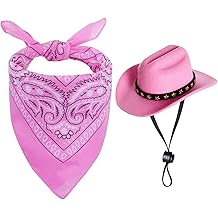 choyaxo Halloween Costumes for Dogs Cat Pet Cowboy Costume Cowboy Hat with Bandana Set for Halloween, Christmas, Holiday, Party, Cosplay (Pink, Small)