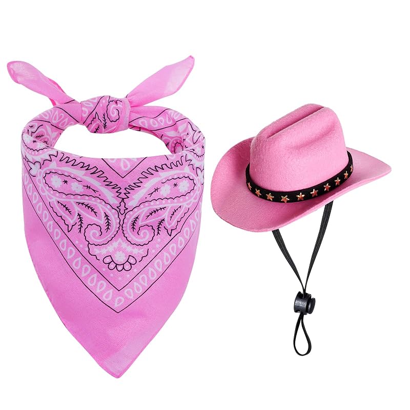 Fantasia Cowboy para Cães e Gatos com Chapéu e Bandana, choyaxo, Rosa, Tamanho Pequeno