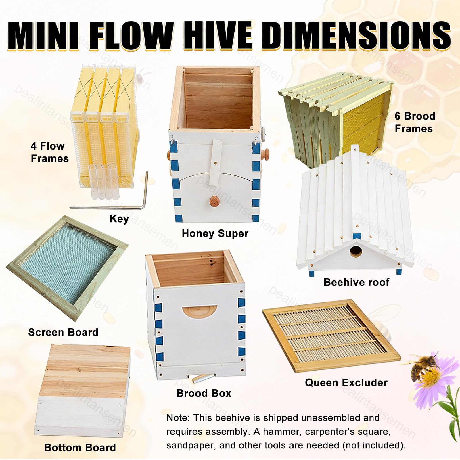 Verbesserter 2-In-1-Honigernte-Bienenstock – Bienen Halten Und Reinen Honig Ohne Werkzeug Ernten,Selbstfluss-Starterset,Mini-Holzbienenstock Mit Sichtfenster Für Den Balkon Bake-Painted