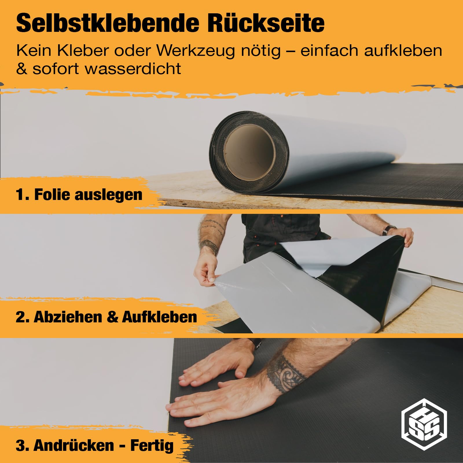 EPDM Dachfolie EasyStick 5m² - Dachbahn selbstklebend gewebeverstärkt, extrem Witterungsbeständig, KSK Dacheindeckung wasserdicht - 1,0m Breite x 5,0m Länge