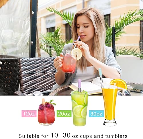 Miniatura 4 de FYY Pajitas reutilizables, paquete de 3 popotes plegables de acero inoxidable con cepillo de limpieza y puntas de silicona, pajitas telescópicas