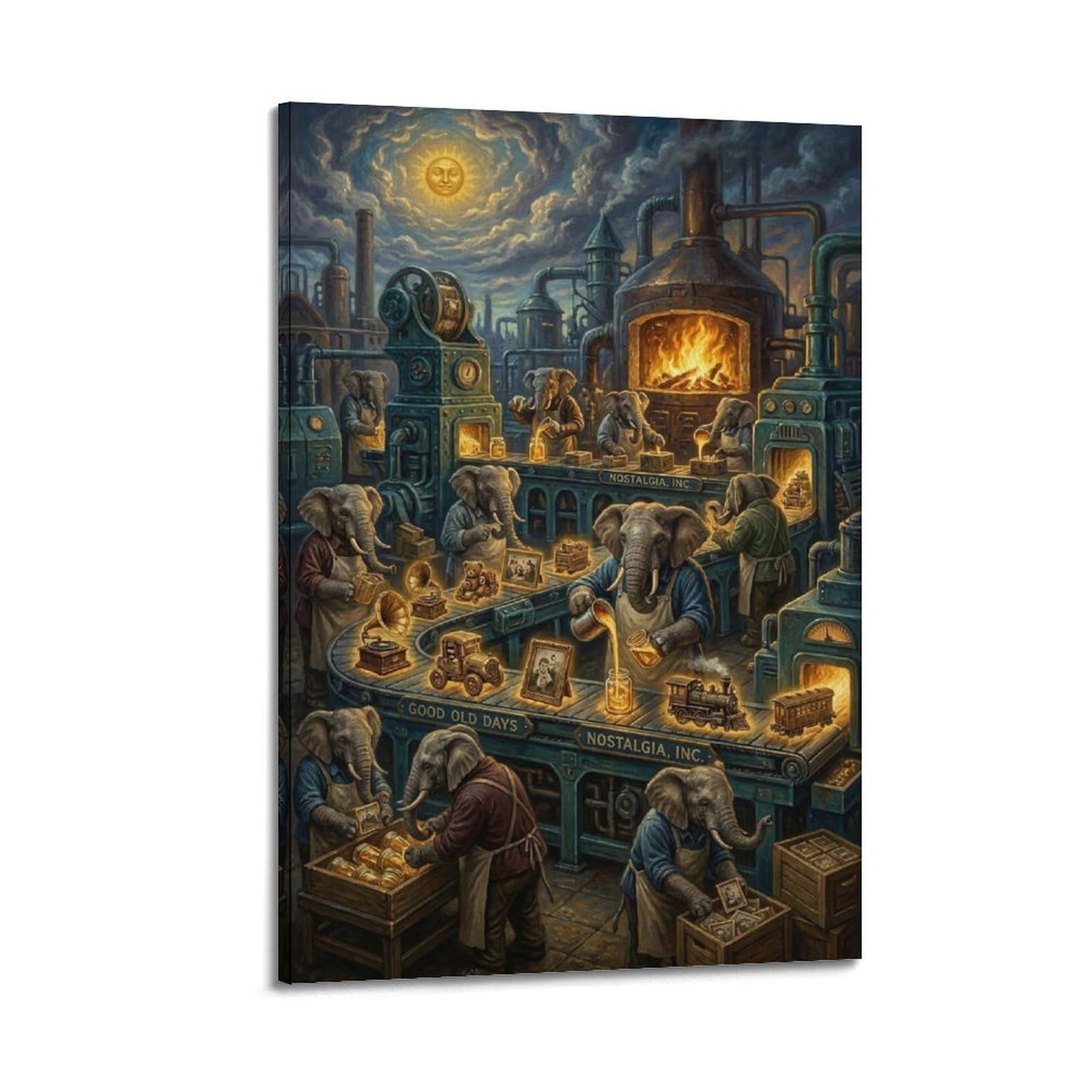 XKUGA Surreal Vintage Animal Poster Nostalgia Factory Workers Modern Decorative Canvas Prints - Ideal Wall Art for Family, Man Cave, Game Room, Boys & Girls Bedroom 24x36inch(60x90cm)