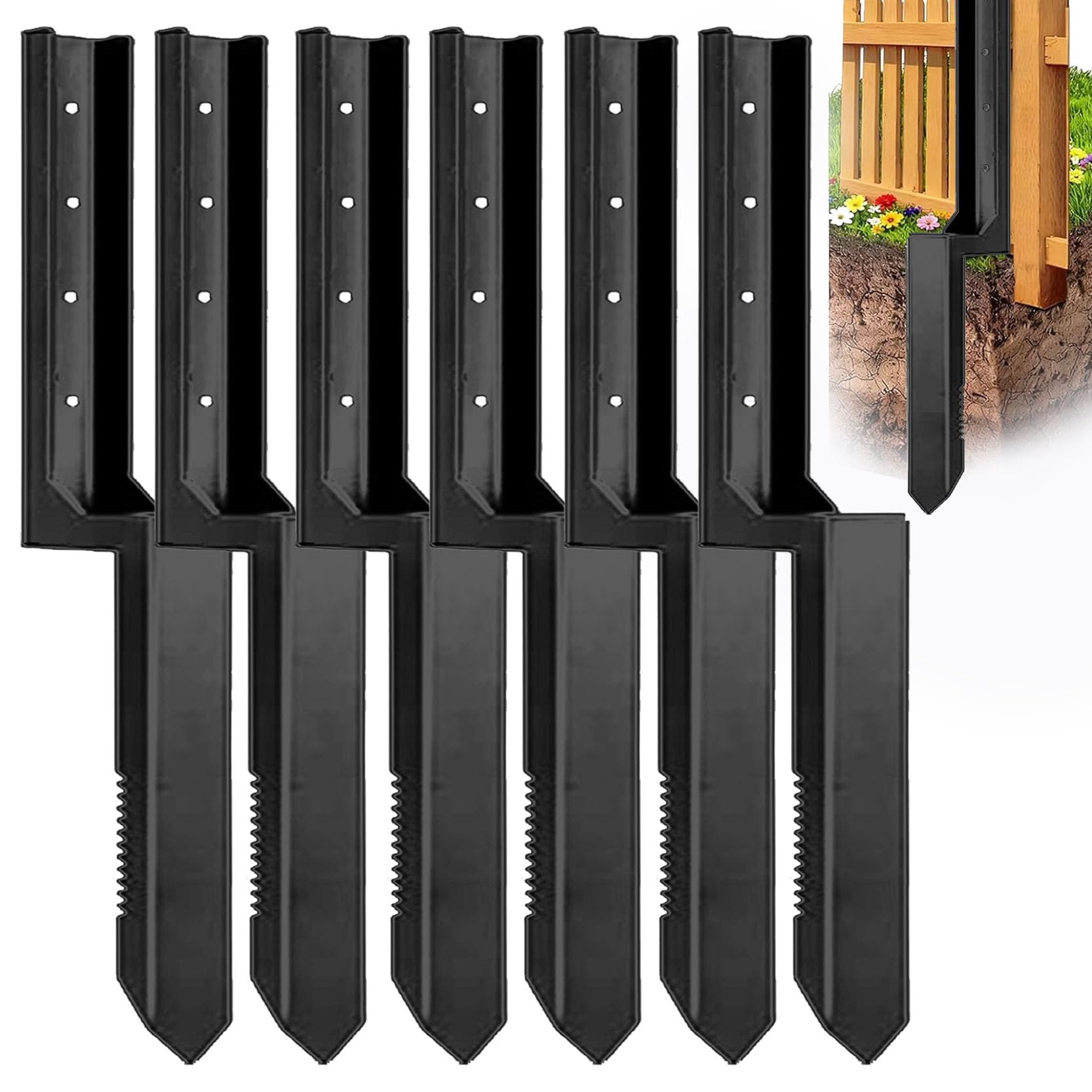 GOUZIBHD Fence Post Anchor Fence Post Repair Kit Fix Rotted or Damaged Wood Posts Without Replacement Heavy-Duty Steel Brackets Concrete Anchors for Permanent Stabilization(Color:6pack)