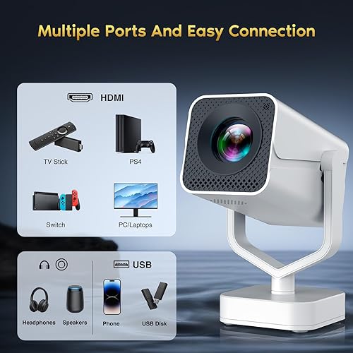 Miniatura 9 de Mini proyector portátil con WiFi 6 y Bluetooth 5.2 Android, soporte 1080P 4K con aplicaciones integradas, 200 lúmenes ANSI, Keystone automático,