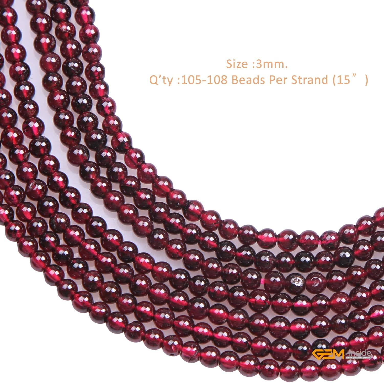 GEM-Inside Natural 3mm Garnet Gemstone Smooth Round Stone Loose Beads Crystal Energy Stone Power for Jewelry Making 15" - Image 3