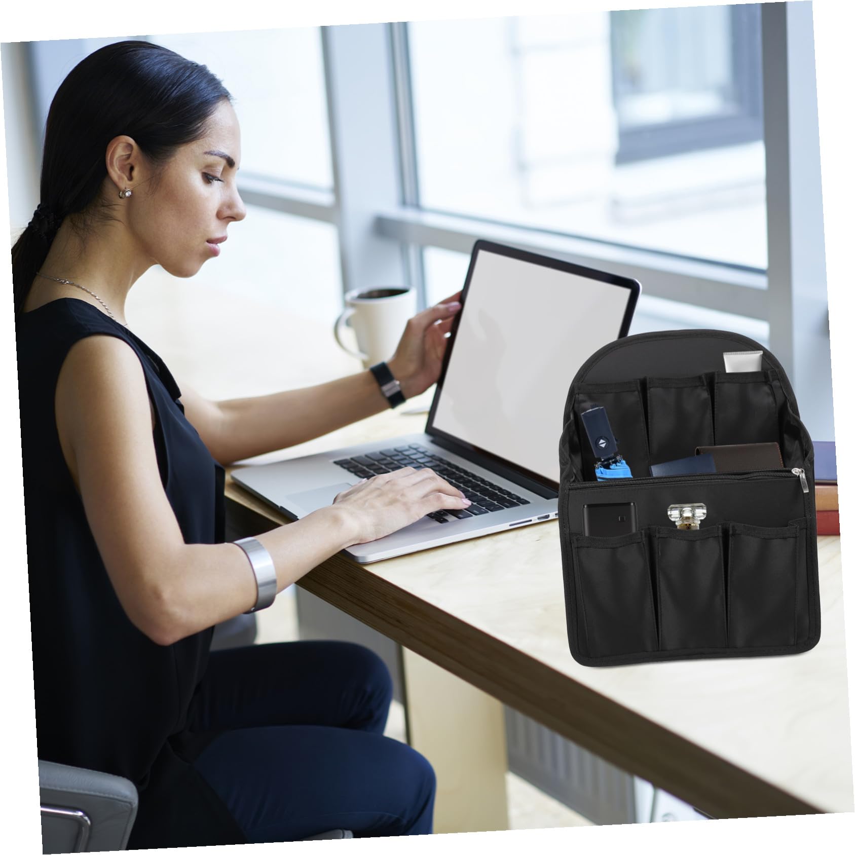 Abaodam Inserto Organizer per Zaino Nero in Nylon Leggero e Traspirante Multi-Scomparti e Tasche Multiple per Viaggi