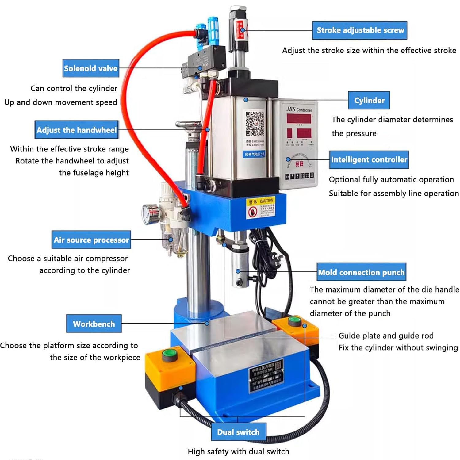 Punzonadora neumática vertical de 300 kg, prensa de banco de 0,4 a 0,7 Mpa con controlador, perforadora multifunción con interruptor de pie, para manualidades de cuero y necesidades de taller