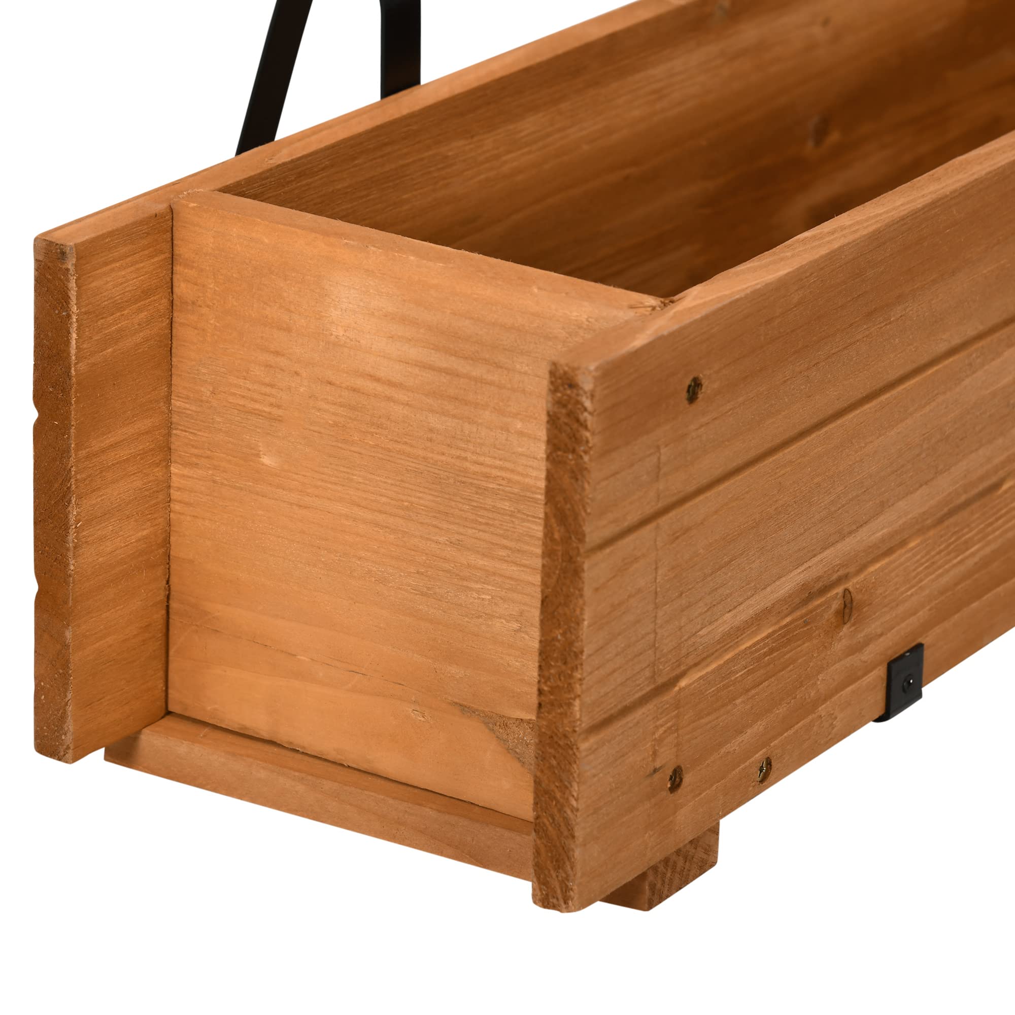 Outsunny Arriate de Madera de Suelo o Pared Jardinera Rectangular Huerto Urbano con 2 Orificios de Drenaje y 2 Ganchos para Cultivos Plantas Flores en Balcón Jardín Terraza 91x18x16,5 cm Natural