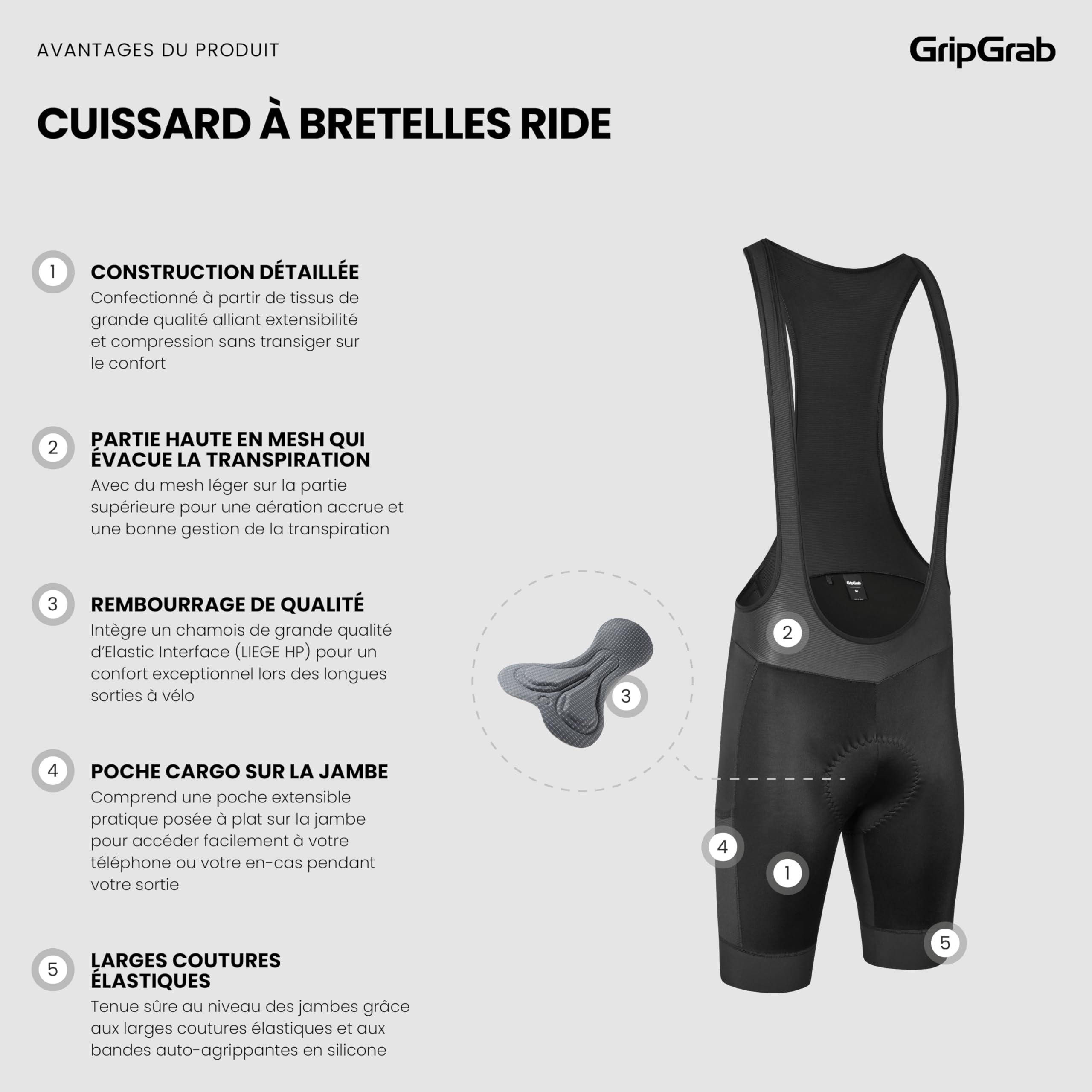 GripGrab Cuissard Velo Homme Ride à Bretelles Rembourré Gel pour Cycliste Vêtements de Cyclisme Velo Route VTT