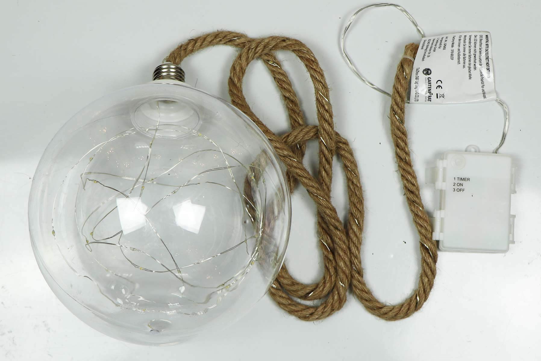 Gartenpirat Palla Di Natale Trasparente Con Luci LED - Diametro 20 Cm, Corda Di Canapa 1,5 M, 60 LED Bianco Caldo, Timer E Batterie AA, Decorazione Natalizia Per Interni/Esterni - 4