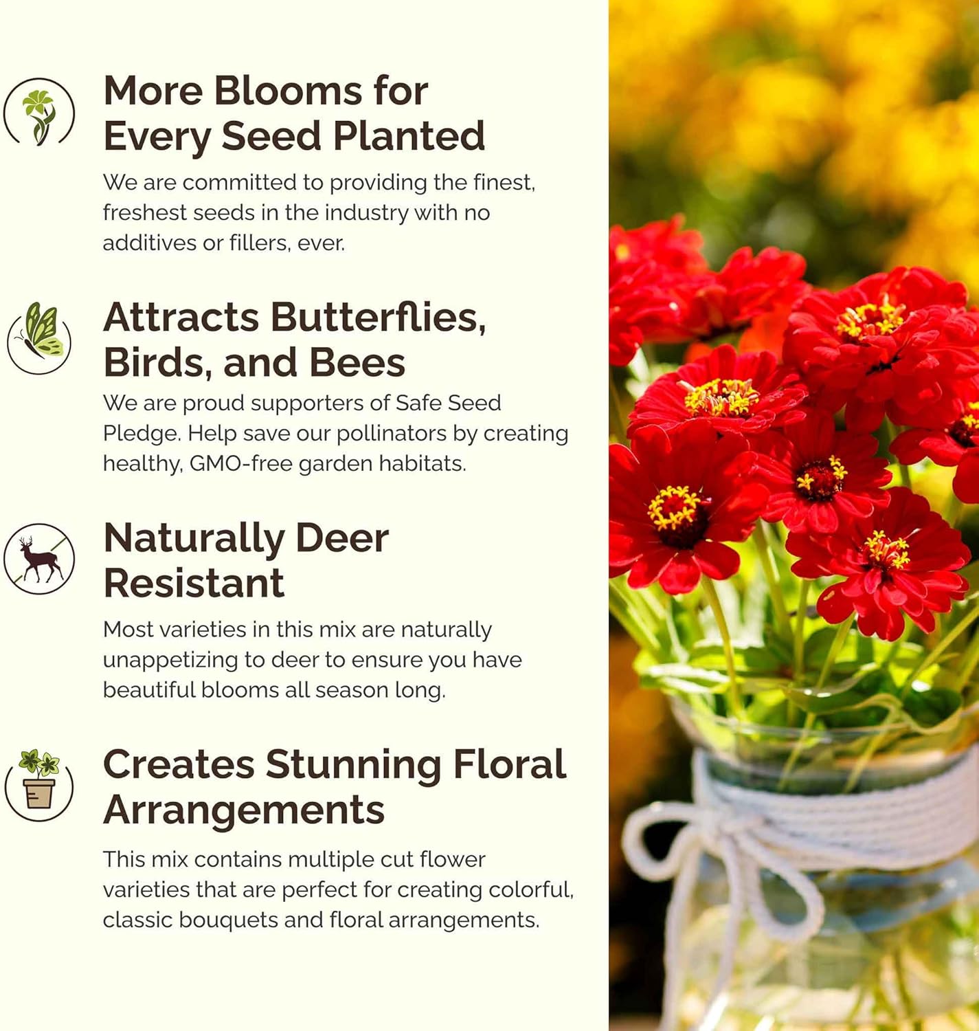 Eden Brothers Big Red Flower Mixed Seeds for Planting, 1/4 lb, 120,000+ Seeds with Painted Daisy Flame, Zinnia, Red Phlox | Attracts Pollinators, Plant in Spring or Fall, Zones 3, 4, 5, 6, 7, 8, 9, 10